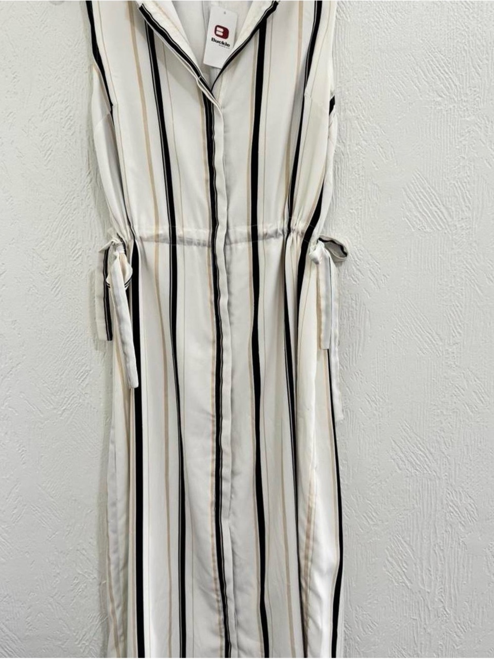 • Buckle Daytrip Vertical Stripe Midi Shirtdress Drawstring Waist NWT size med